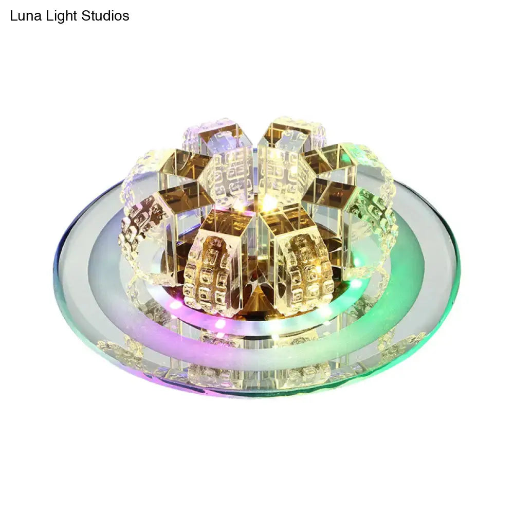 Modern LED Flush Mount Lighting - Chrome Floral Ceiling Light with Crystal Shade