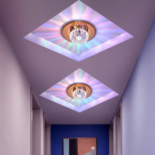 Modern Round Crystal LED Flush Mount Ceiling Light for Foyer