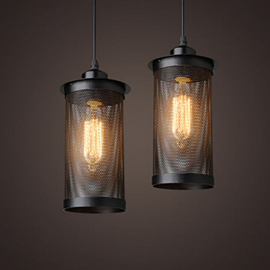 Industrial Metal Hanging Pendant Lamp with Mesh Cage Shade - Black/Rust Finish