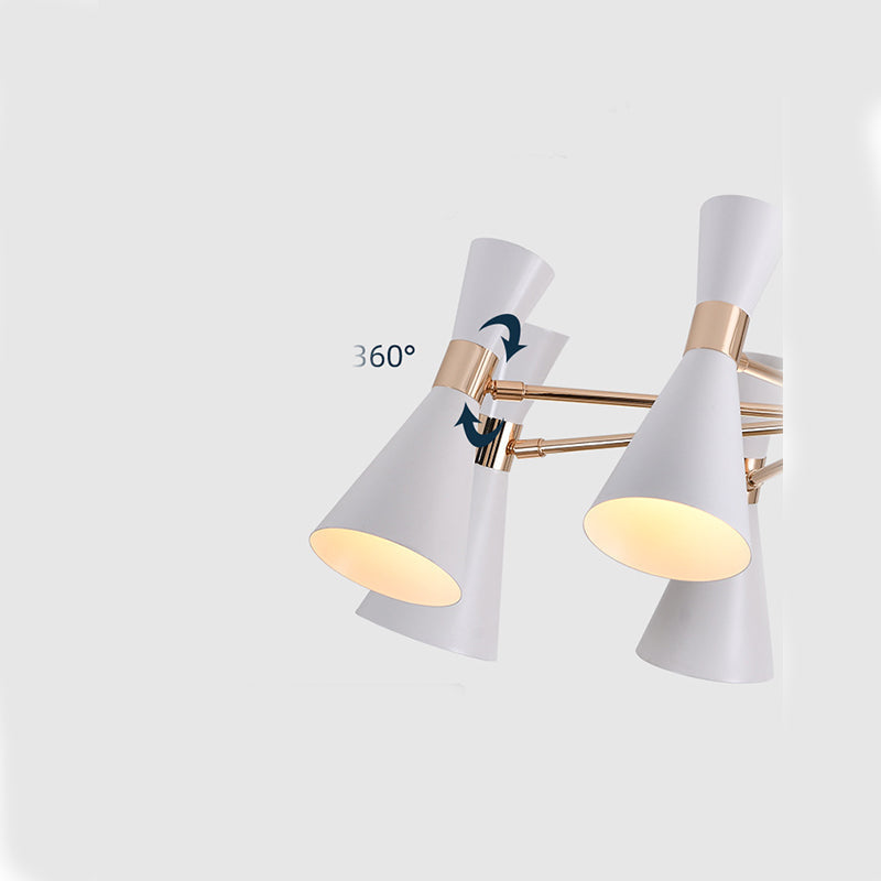 Modern 6-Light White and Gold Drum Metallic Ceiling Chandelier Pendant Light Kit