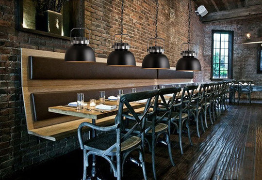 Industrial Metal Dome Shade Pendant Light Fixture - Black, 1 Bulb Ceiling Hanging Light for Restaurants