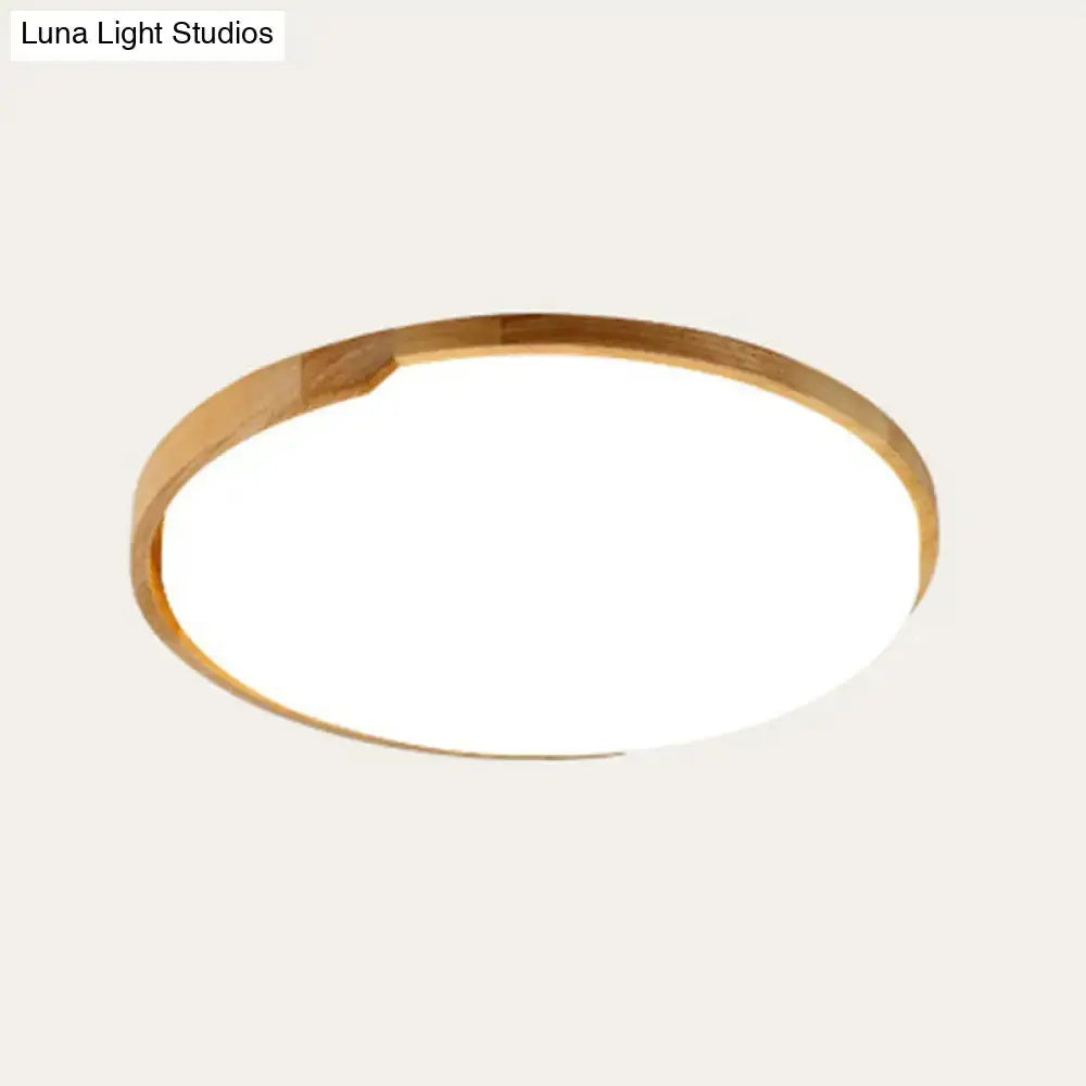 Round LED Wood Flush Mount Ceiling Light for Living Room - Beige