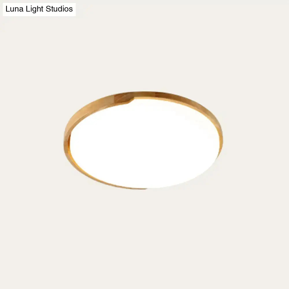 Round LED Wood Flush Mount Ceiling Light for Living Room - Beige