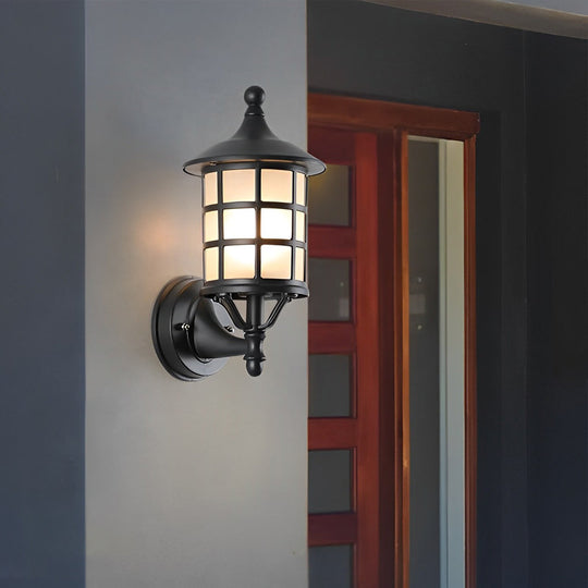 Retro Round Three Step Dimming Black Solar Wall Sconce Waterproof
