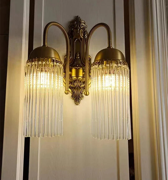 French Luxury Copper Wall Lamp Golden Crystal LED Sconce Light