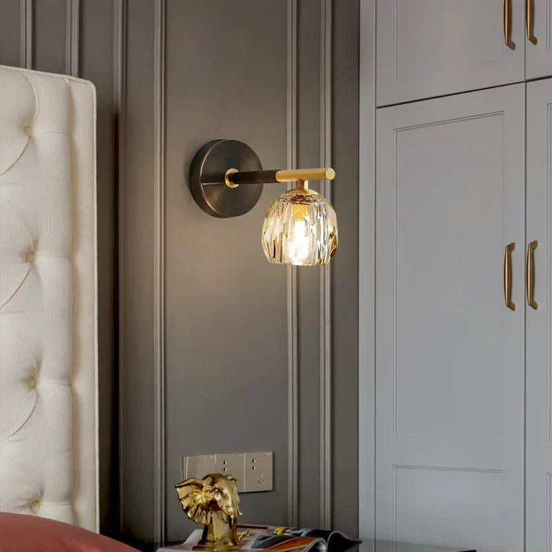 Modern Copper Wall Lamp Glass Shade Indoor Sconce for Bedroom
