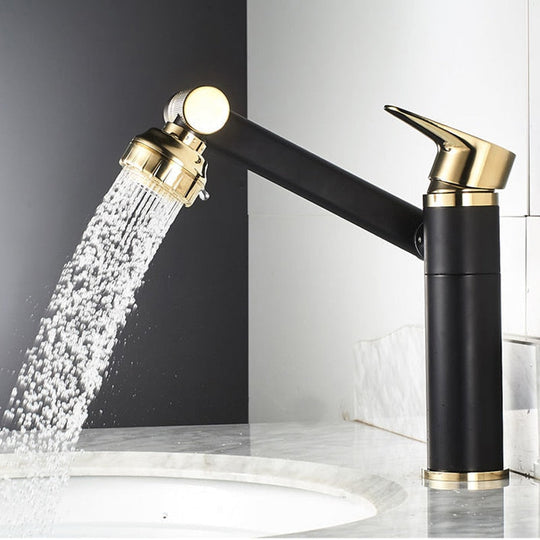 Faucet Bathroom Basin Tap Sink Mixer Black Golden Single Handle Washbasin Rotary Water Saving Hot And Cold Stainless Steel Shower