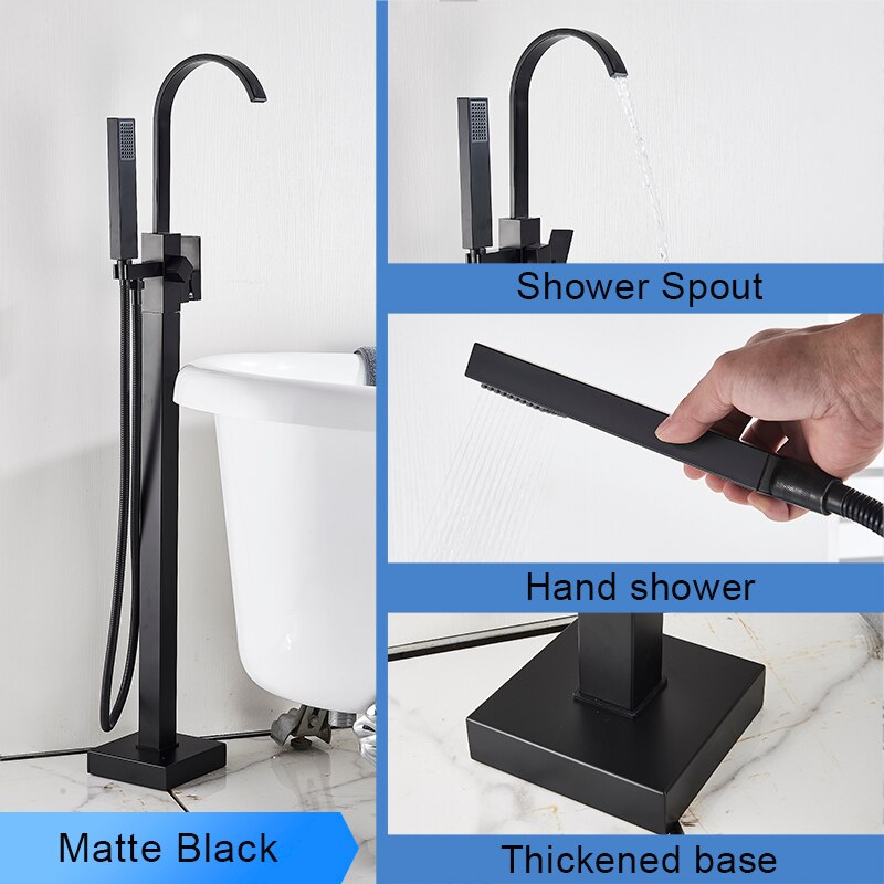 Bathroom Bathtub Faucet Black Flooring Standing Single Handle Cold and Hot Water Mixer Tap Crane Bath Shower Faucets