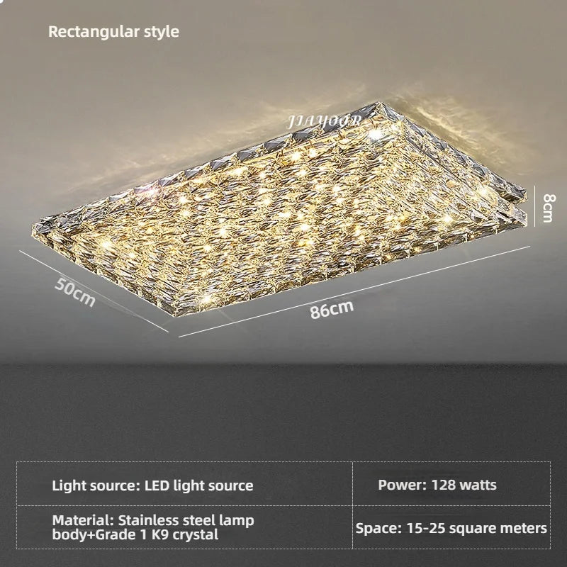 Modern Square Crystal LED Ceiling Light Luxury Bedroom Living Room