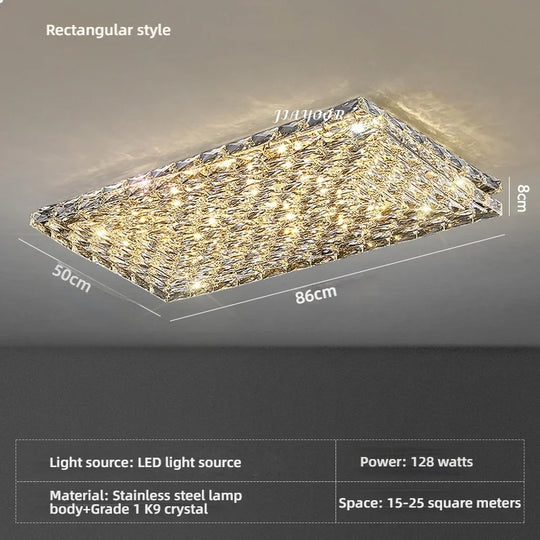 Modern Square Crystal LED Ceiling Light Luxury Bedroom Living Room