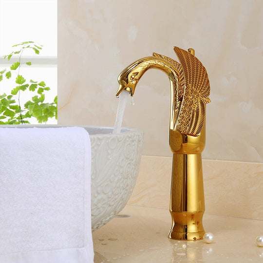 Luxury Bathroom Faucet Basin Faucet Vintage Full Copper Hot and Cold Water Swan Shaped Single Handle Bathroom Black Faucet