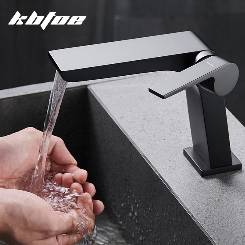 Gun Grey Basin Faucet Brass Bathroom Basin Waterfall Hot and Cold Water Mixer Tap Single Handle Crane Chrome Black Mixer Tap