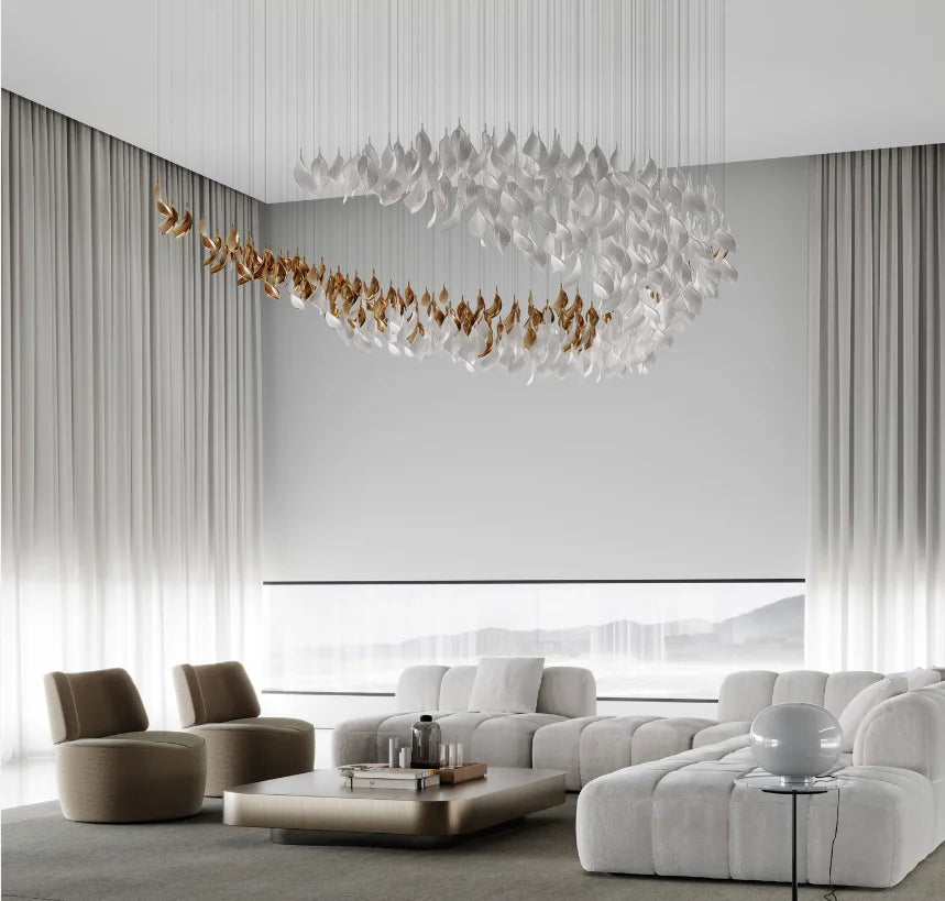 Aurevo Ceramic Leaf Chandelier – Custom Artistic Luxury Lighting
