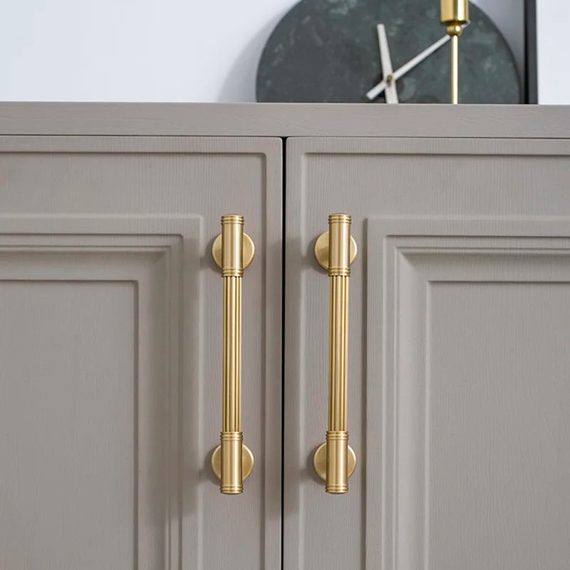 Gold Brass Vertical Linear Cabinet Handles – American-Style Pulls for Wardrobes and Furniture