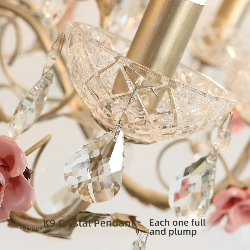 French Countryside Crystal LED Chandelier – Elegant Flower Design