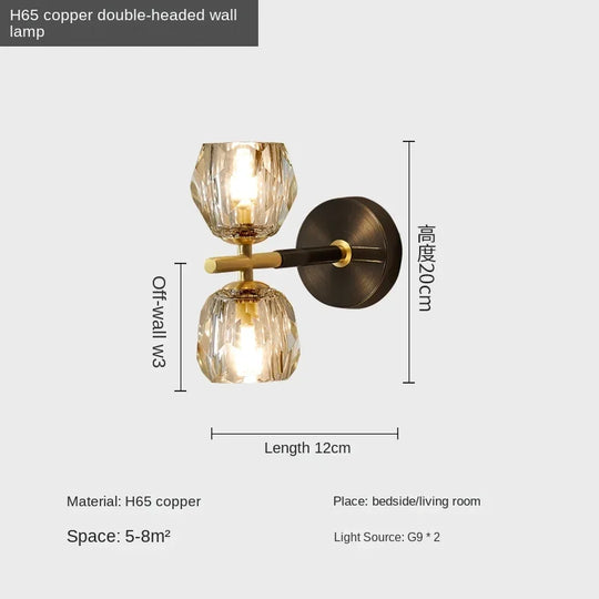 Modern Copper Wall Lamp Glass Shade Indoor Sconce for Bedroom