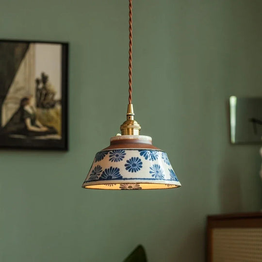 Hand-Painted Ceramic Pendant Light for Dining & Living Room