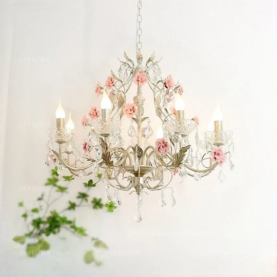 French Countryside Crystal LED Chandelier – Elegant Flower Design