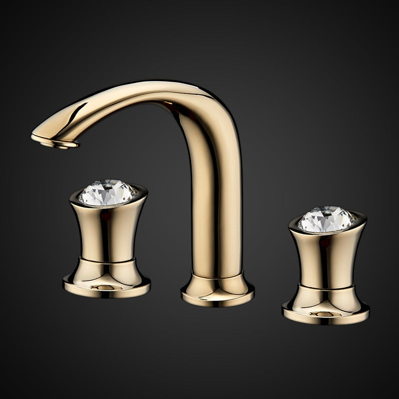 Basin Faucets Rose Gold Brass Bathroom Sink Faucets Holes Double Handle Luxury Bathbasin Bathtub Taps Hot and Cold Water Mixer