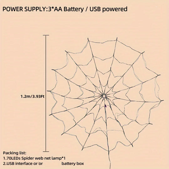 Halloween Spider Web Lights 70 LED Battery Fairy Outdoor Decor