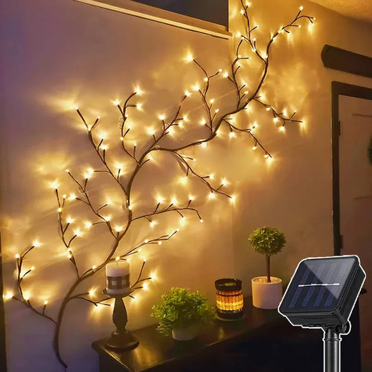 LED Tree Branch Vine Light USB Solar Fairy Lamp Christmas Decor