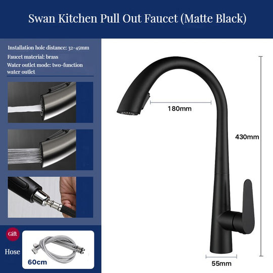 Brass Kitchen Faucets Pull Out Spout Kitchen Mixer Taps Hot Cold Water Accessories Deck Mounted Stream Sprayer Head Black