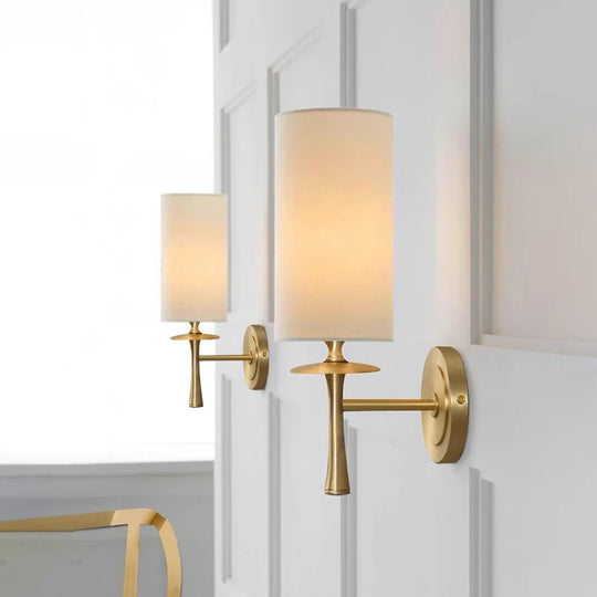 Retro Brass Wall Lamp Fabric Shade Corridor Staircase Bedside Light
