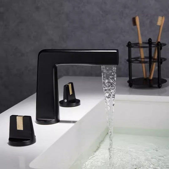 Brushed Gold Basin Faucet Total Brass Black Bathroom Faucet Gray Sink Faucets 3 Hole Hot And Cold Waterfall Faucet Water Tap