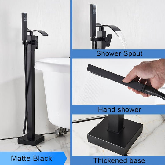 Bathroom Bathtub Faucet Black Flooring Standing Single Handle Cold and Hot Water Mixer Tap Crane Bath Shower Faucets