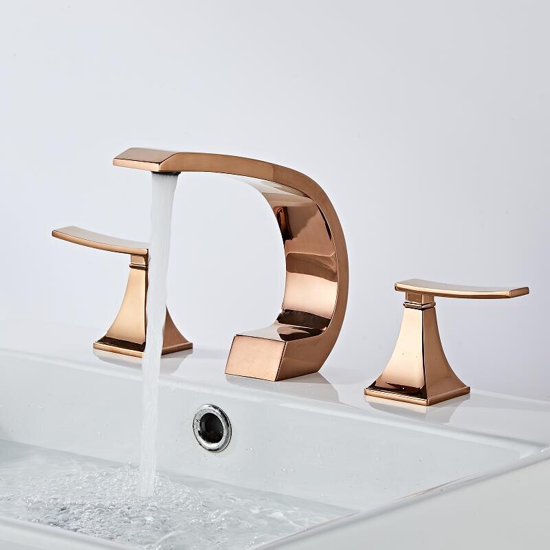 Bathroom faucet Rose Gold widespread Basin faucet Black Tap luxury Gold Basin Mixer Hot And Cold shower room sink Faucet