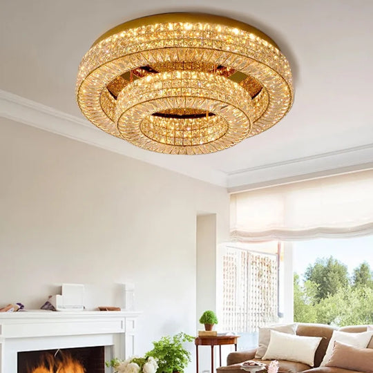 Modern Two-Tier Crystal Ceiling Light for Bedroom & Living Room