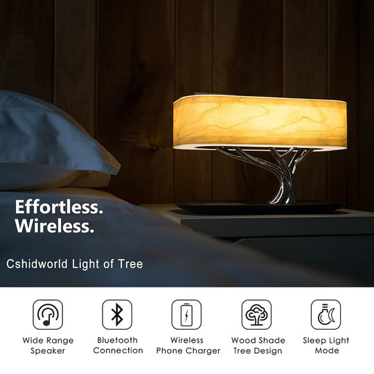 Sierra Modern LED Tree Table Lamp with Bluetooth Speaker & Wireless Charger