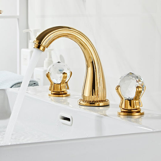 Bathroom Basin Faucet With Crystal Ball Switch Waterfall Basin Faucets Hot Cold Water Mixer Tap Set Dual Handle Control