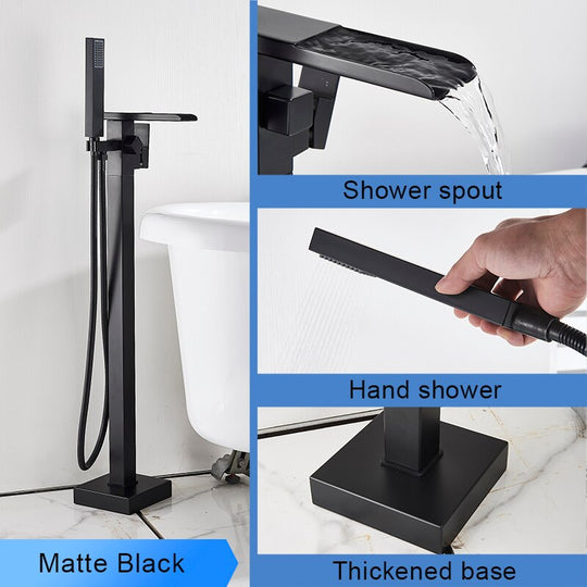 Bathroom Bathtub Faucet Black Flooring Standing Single Handle Cold and Hot Water Mixer Tap Crane Bath Shower Faucets