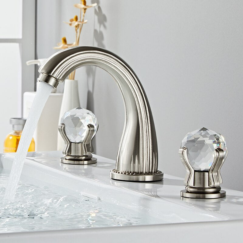 Bathroom Basin Faucet With Crystal Ball Switch Waterfall Basin Faucets Hot Cold Water Mixer Tap Set Dual Handle Control