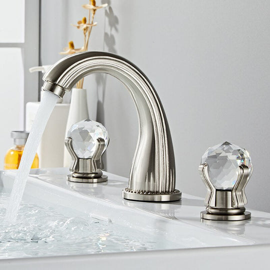 Bathroom Basin Faucet With Crystal Ball Switch Waterfall Basin Faucets Hot Cold Water Mixer Tap Set Dual Handle Control