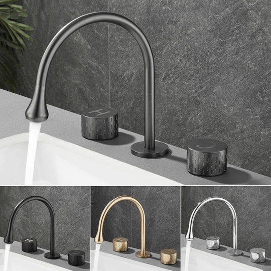 Brushed Gold Basin Faucet Brass Gray Widespread Bathroom Faucet Black Sink Faucets 3 Hole Hot And Cold  Chrome Water Faucet Tap