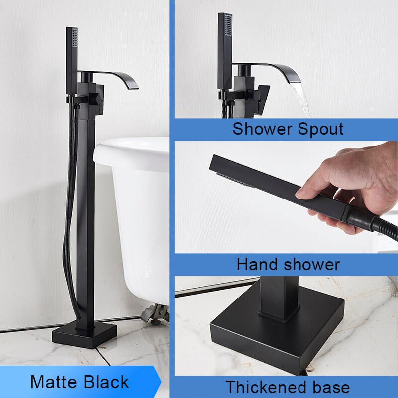 Bathroom Bathtub Faucet Black Flooring Standing Single Handle Cold and Hot Water Mixer Tap Crane Bath Shower Faucets