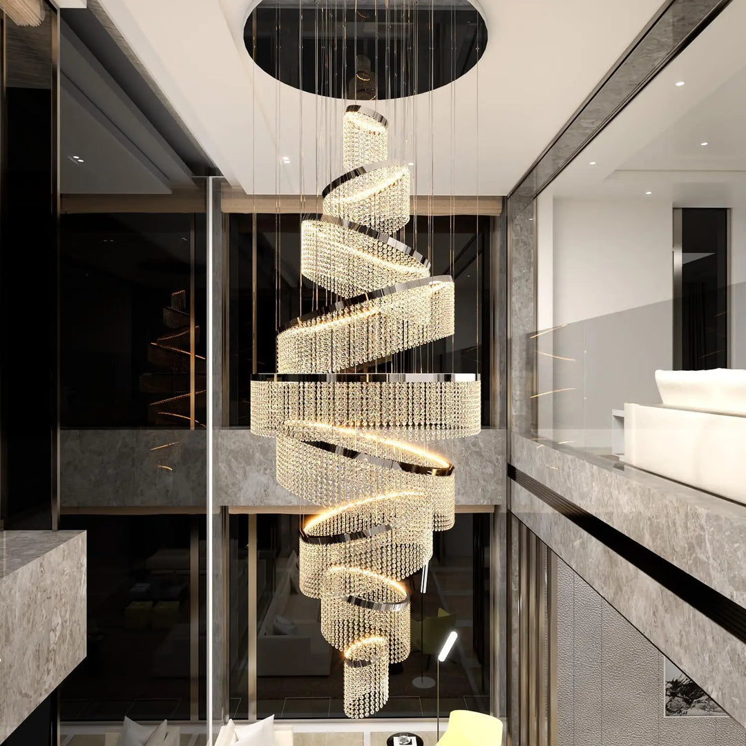 Large Crystal Ring Chandelier for High Ceilings & Staircase Foyers