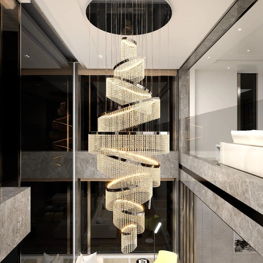 Large Crystal Ring Chandelier for High Ceilings & Staircase Foyers