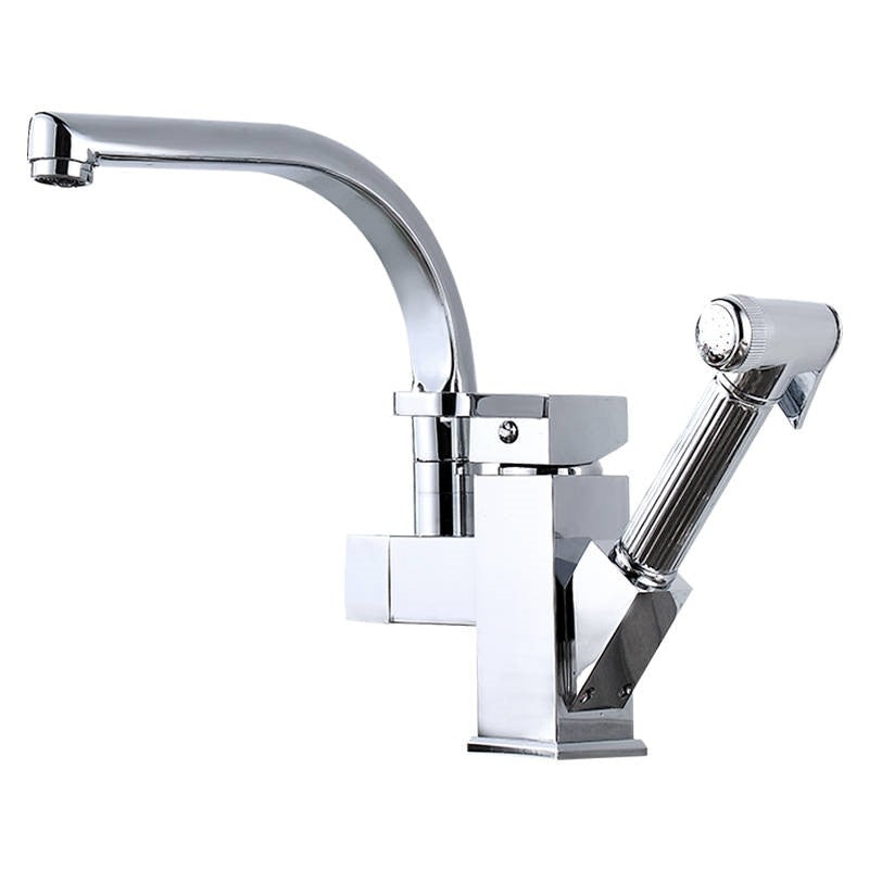 Stainless Steel Pull Out Kitchen Faucet Hot Cold Water Mixer Tap With High Pressure Sprayer 360 Rotating Deck Mounted