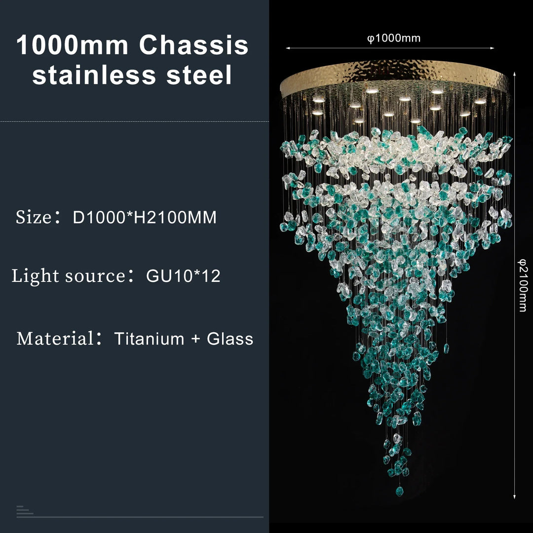 Large Green Crystal Chandelier Luxury LED Light for Lobby & Stair