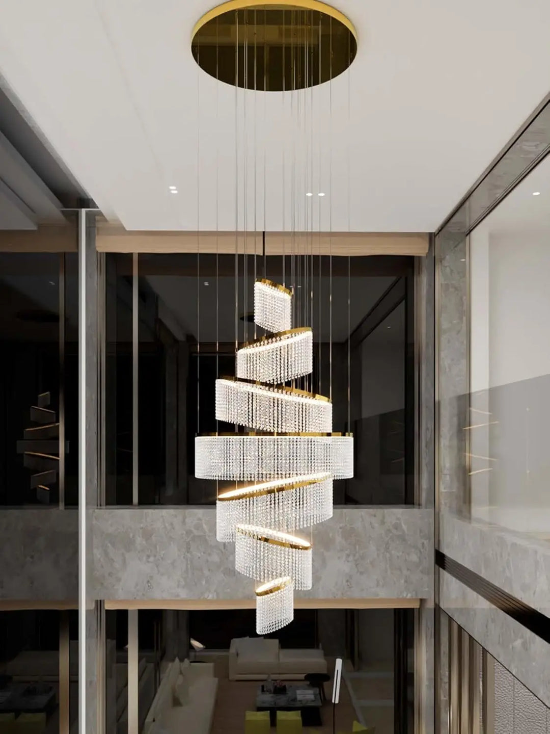 Large Crystal Ring Chandelier for High Ceilings & Staircase Foyers