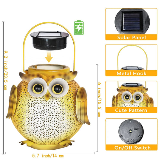 Owl Hanging Solar Lantern – Waterproof Metal Garden Light