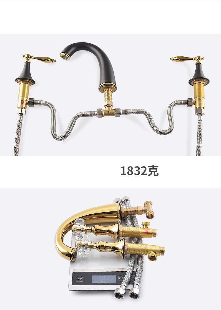 New Basin Faucet Bathroom Widespread Three Holes 8 Inch Brass water Mixer Tap Gold Black Basin Water Sink Mixer crane