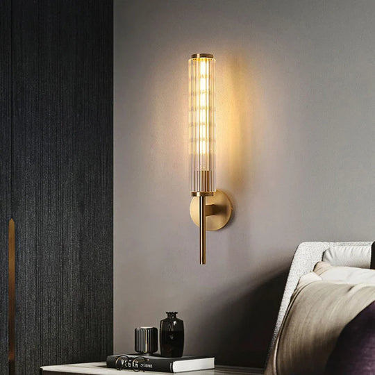 Modern Glass Wall Sconce Gold Brass Indoor Light for Bedroom & Hall