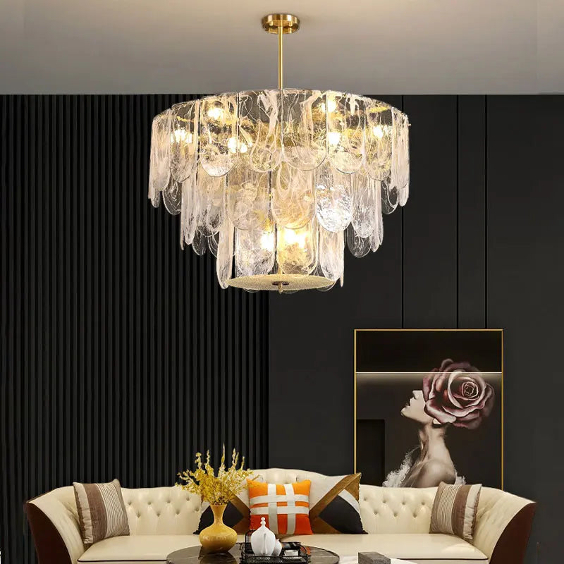 Ginevra Strand Gold LED Marble Crystal Glass Chandelier