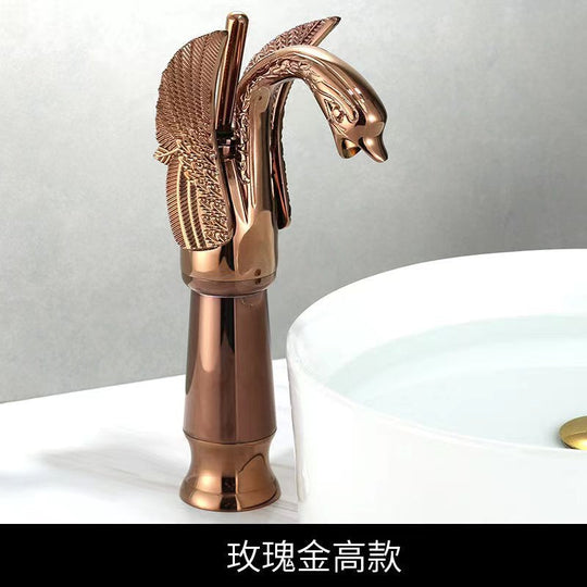 Luxury Bathroom Faucet Basin Faucet Vintage Full Copper Hot and Cold Water Swan Shaped Single Handle Bathroom Black Faucet