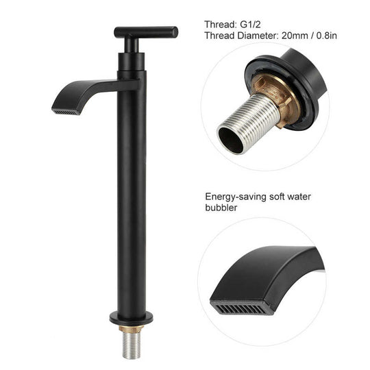 G1/2 304 Stainless Steel Water Tap Single Cold Washbasin Sink Faucet Countertop Basin Tap Black Kitchen Faucet Accessories