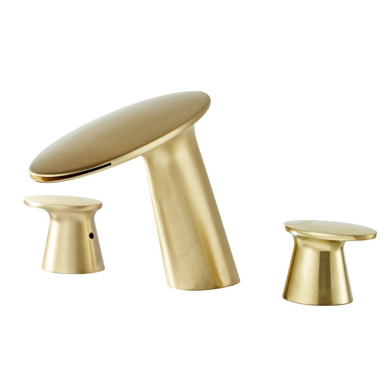 Basin Mixer Waterfll Faucet Bathroom Sink Faucets Brushed Gold Brass 3 Holes Double Handle Bathbasin Tap Hot And Cold Water Taps